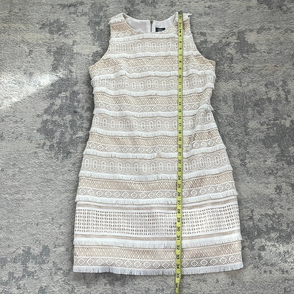 Vince Camuto Ivory Cream Lace Fringe Sheath Dress Sleeveless Career Sz 6 - Picture 6 of 14